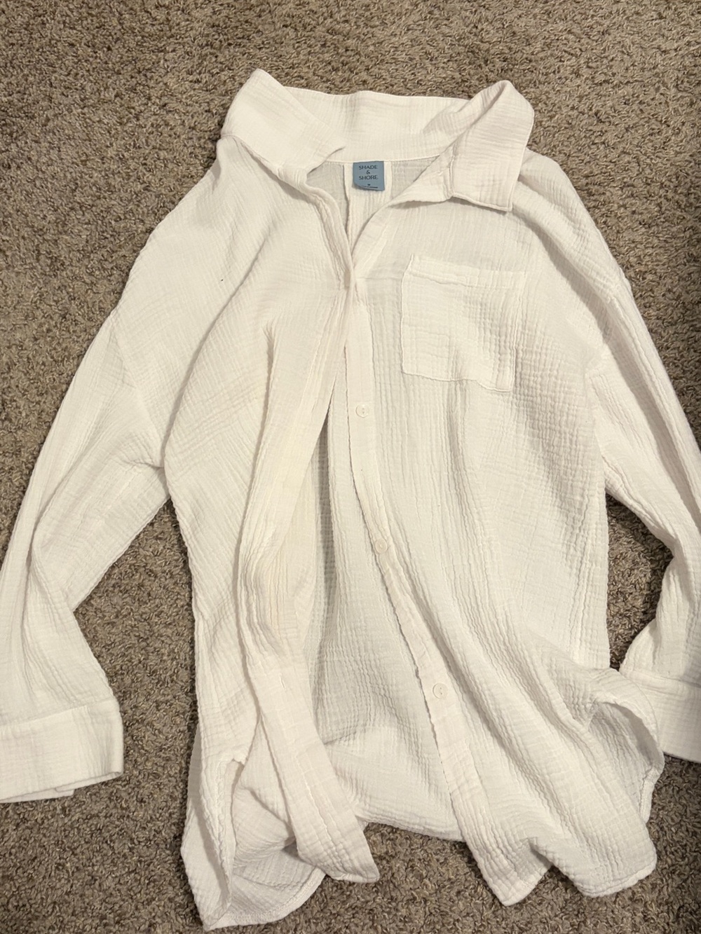Shade & Shore White Crinkled Button-Front Shirt